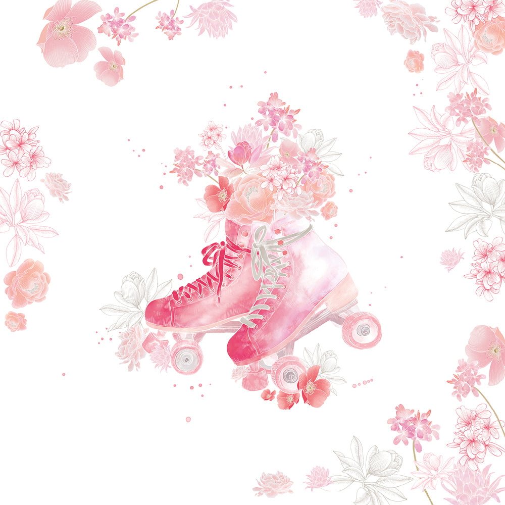 gemalte Rollschuhe in pink mit rosanen Blumen