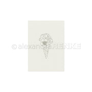 Strichzeichnung einer Eistüte mit Blumen auf einem schlichten, hellen Hintergrund – ideal als Stickvorlage für kreative Handarbeiten oder als bezauberndes Stickmuster für Ihr nächstes Stickprojekt von Alexandra Renke.