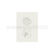 Minimalistische Strichzeichnungen von zwei Blumen auf weißem Hintergrund, eine über der anderen – ideal als Stickvorlagen für kreative Projekte oder zum Gestalten von Kleidung mit einer dezenten, künstlerischen Note von Alexandra Renke.