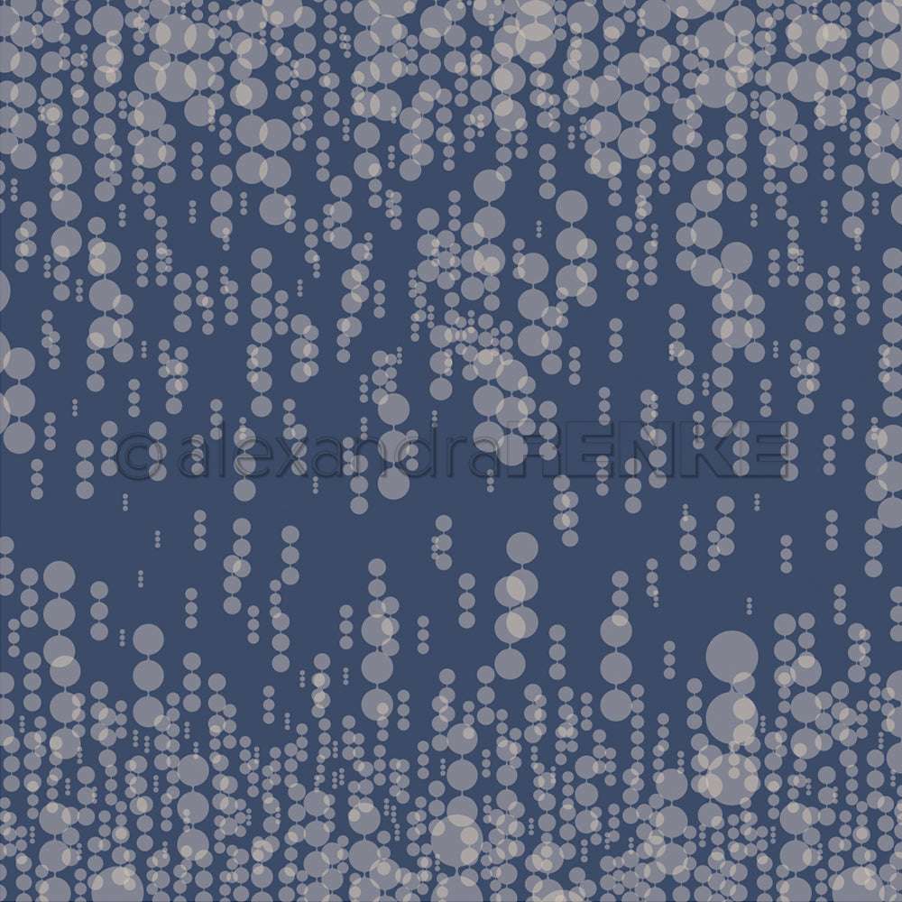 Ein Muster aus hellgrauen Blasen auf dunklem Blau, perfekt für Designpapier oder kreative Projekte wie Grußkarten von Alexandra Renke.
