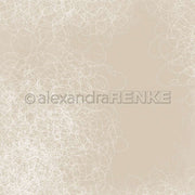 Beigefarbener Hintergrund mit weißen, verschlungenen Kritzeleien unten links und oben rechts - ideal als Alexandra Renke Designpapier für Grußkarten oder kreative Papierprojekte.