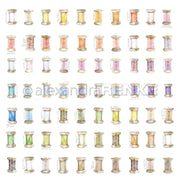 Reihen von mit Aquarellfarben bemalten Garnspulen in verschiedenen Farben auf weißem Hintergrund - eine perfekte Inspiration für Papierprojekte und Buchbinderei-Enthusiasten von Alexandra Renke.