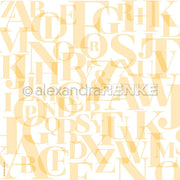 Mit überlappenden hellgelben Großbuchstaben auf Weiß und einem Wasserzeichen in der Mitte ist dieses Designpapier von Alexandra Renke ideal für Papierprojekte oder Buchbinderei-Fans, die einzigartiges Designpapier suchen.