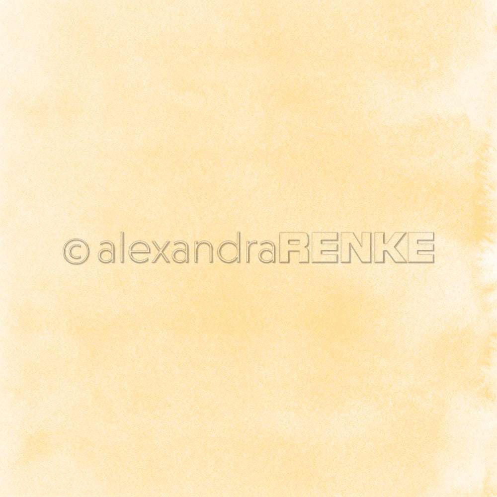 Hellgelber Aquarell-Textur-Hintergrund mit weichen Kanten und einem dezenten, ungleichmäßigen Wash-Effekt - ideal für Designpapier und kreative Papierprojekte in Buchbinderei von Alexandra Renke.