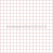 Ein weißer Hintergrund mit gleichmäßig verteilten roten Gitterlinien, die Quadrate bilden, dieses Papier von Alexandra Renke ist perfekt für Papierprojekte oder als Designpapier in Buchbinderei-Projekten.