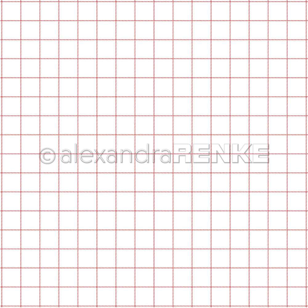 Ein weißer Hintergrund mit gleichmäßig verteilten roten Gitterlinien, die Quadrate bilden, dieses Papier von Alexandra Renke ist perfekt für Papierprojekte oder als Designpapier in Buchbinderei-Projekten.