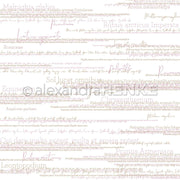 Ein nahtloses Alexandra Renke Muster mit botanischen lateinischen Namen, dunkelrosa Schrift und beigem Text auf weiß - ideal für Papierprojekte oder als einzigartiges Designpapier.