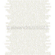 Deutsche Worte über Glück, Dankbarkeit, Hoffnung und Wünsche sind in einer hellbeigen Schrift auf weißem Hintergrund angeordnet - Designpapier von Alexandra Renke, ideal für Buchbinderei oder einzigartige Papierprojekte.