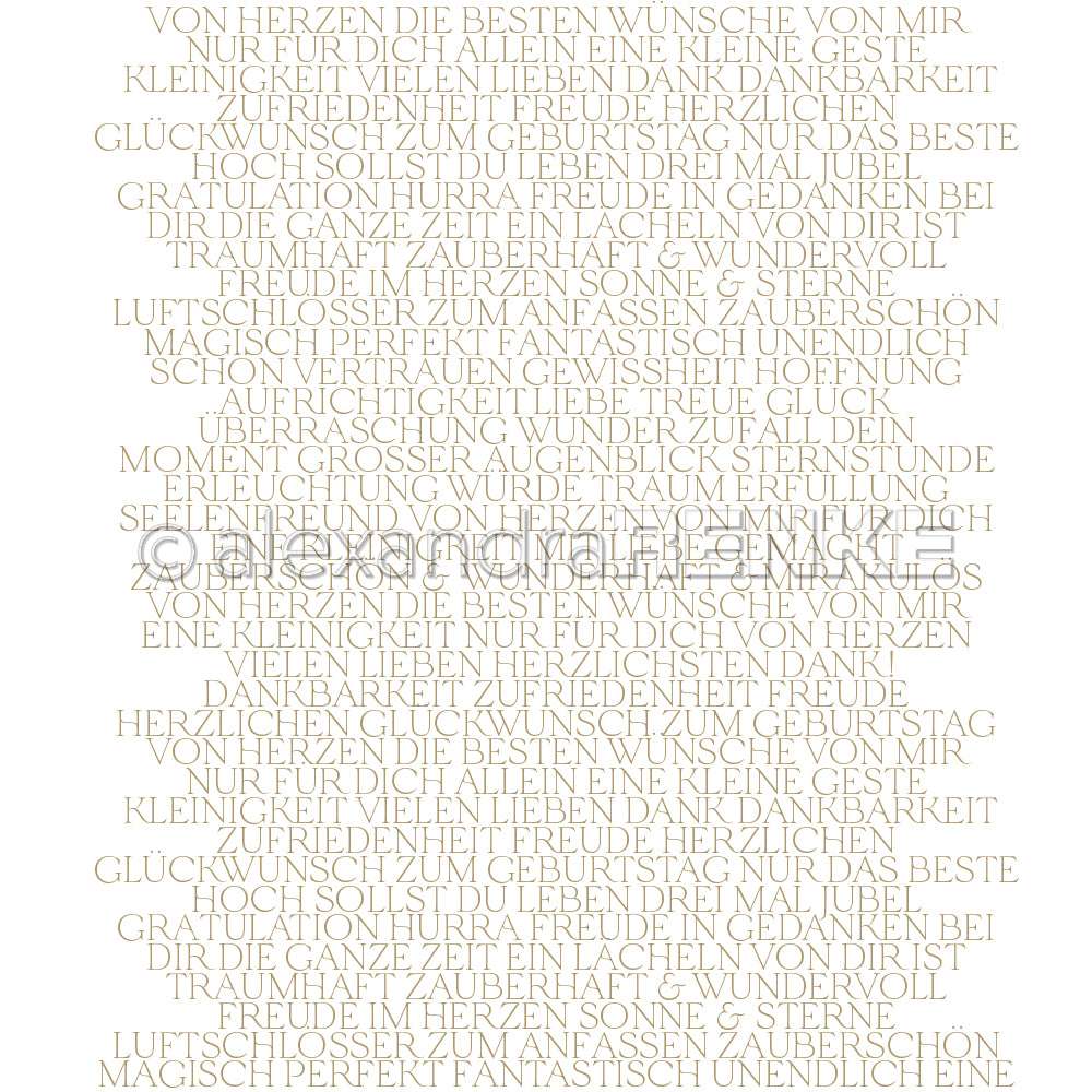 Deutsche Worte über Glück, Dankbarkeit, Hoffnung und Wünsche sind in einer hellbeigen Schrift auf weißem Hintergrund angeordnet - Designpapier von Alexandra Renke, ideal für Buchbinderei oder einzigartige Papierprojekte.