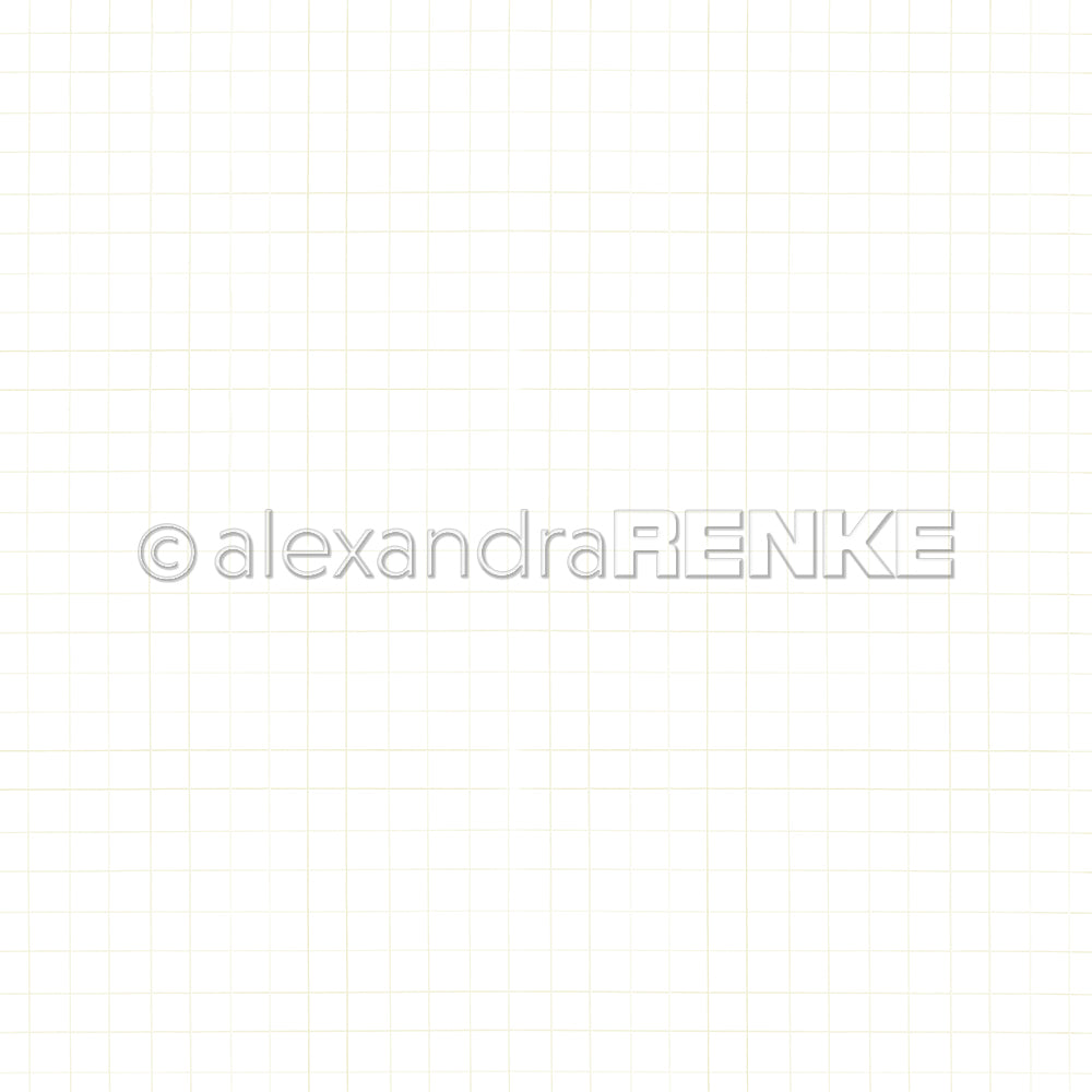 Zarte beigefarbene Gitterlinien auf weißem Hintergrund mit einem Wasserzeichen von Alexandra Renke - ideales Designpapier für Papierprojekte und Grußkarten.