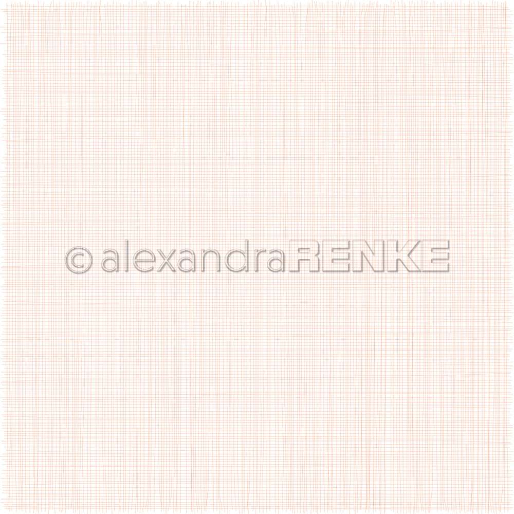 Hellrosa und weißes Gittermuster mit dünnen Linien, das ein Wasserzeichen von Alexandra Renke zeigt - ideales Designpapier für Papierprojekte; beachten Sie die Faserrichtung des Papiers.