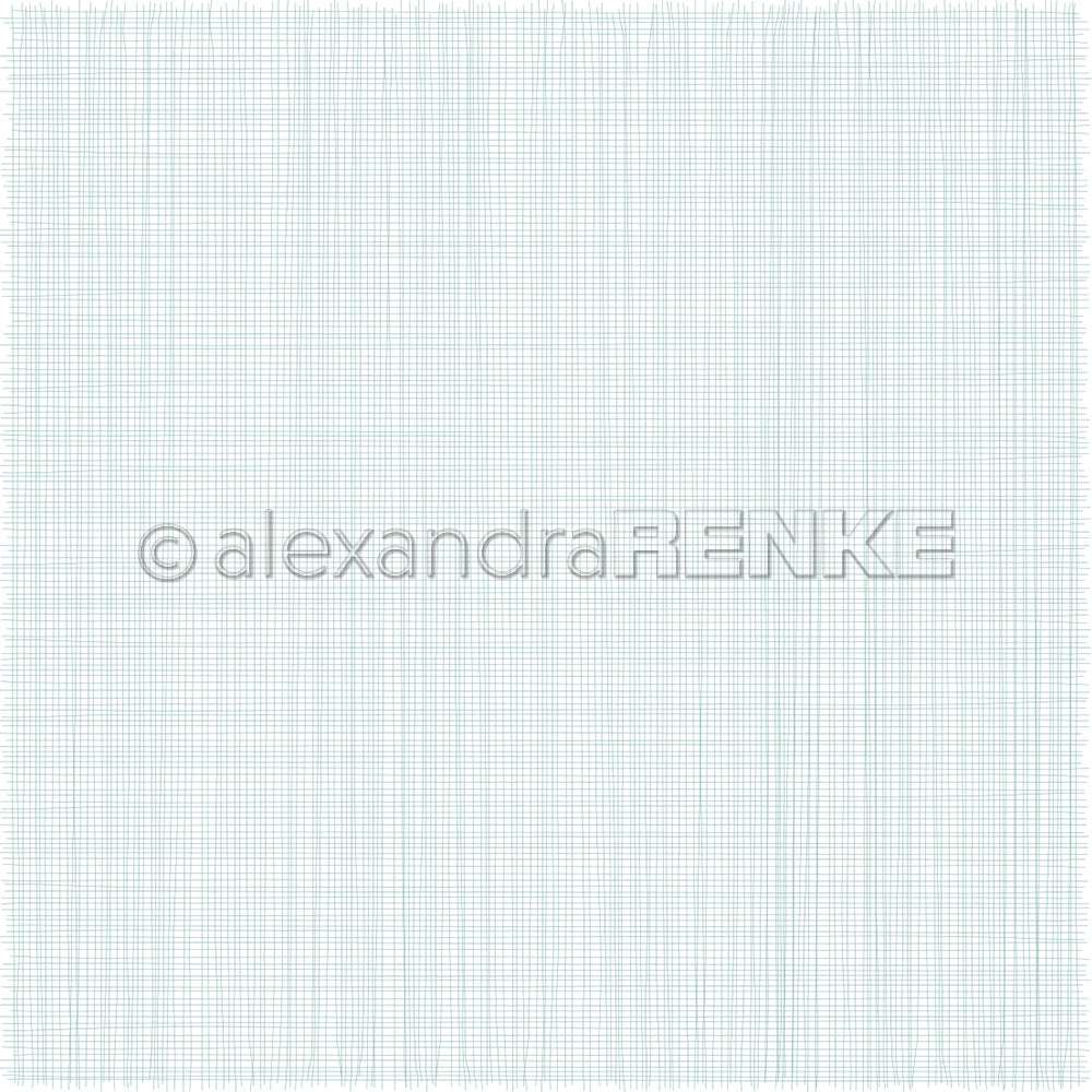 Hellblaues und weißes Gittermuster mit schwachen sich kreuzenden Linien, perfekt für Papierprojekte oder Buchbinderei. Mit zentralem alexandraRENKE-Wasserzeichen. Marke: Alexandra Renke.