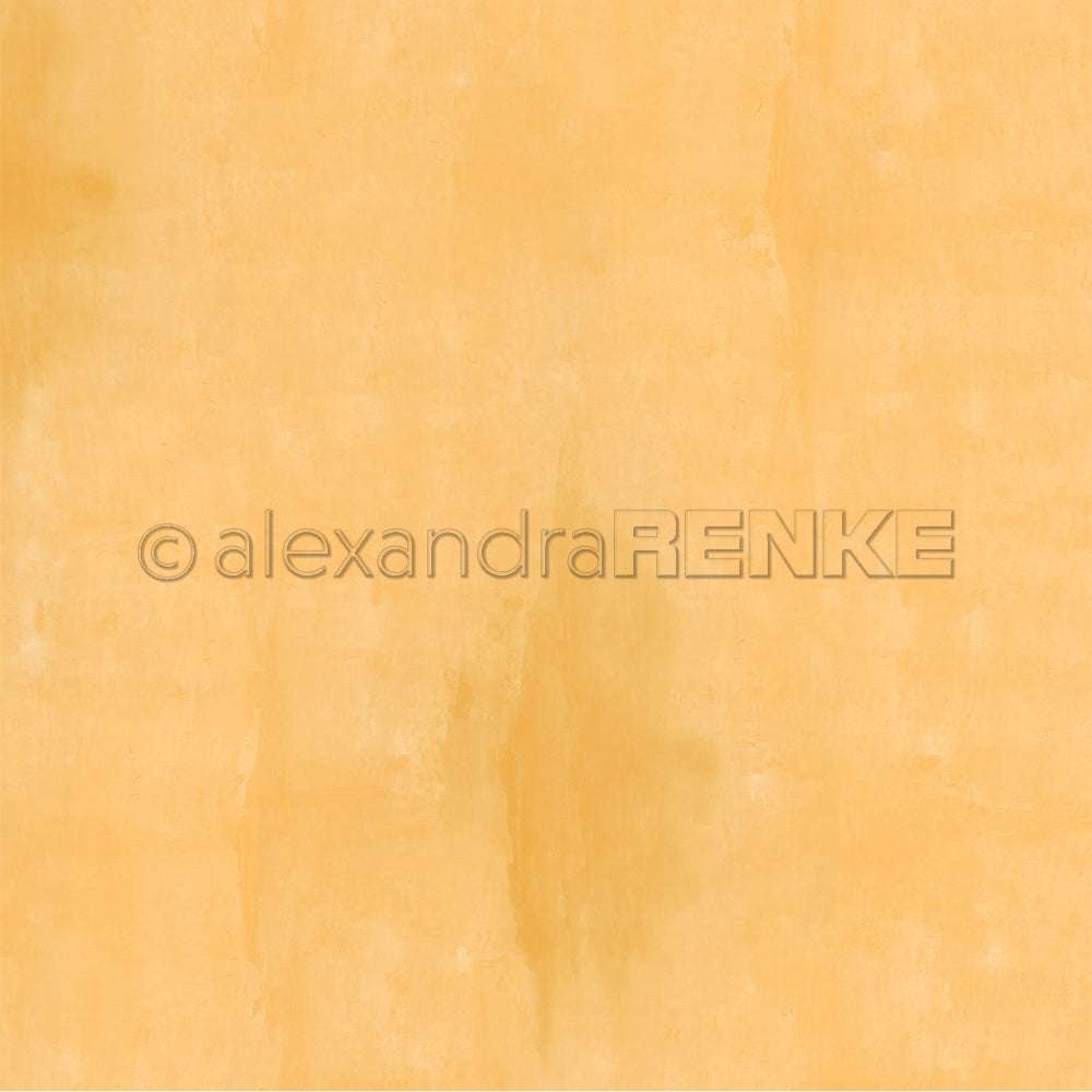 Hellgelber, strukturierter Hintergrund mit einem schwachen, aquarellartigen Muster und sichtbarem Wasserzeichentext von Alexandra Renke - ideal für Papierprojekte oder andere kreative Designpapier-Anwendungen.