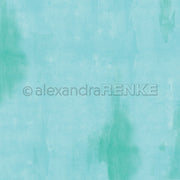 Helle türkisfarbene Aquarellstruktur mit zartgrünen Flecken und einem sichtbaren © Alexandra Renke-Wasserzeichen in der Mitte – ideal für Papierprojekte mit Designpapier aus der Kollektion „Herbst ruhiges Türkis“ von Alexandra Renke.