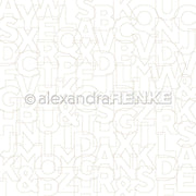 Weißer Hintergrund mit überlappenden, dünnlinigen Großbuchstaben in hellem Beige - perfekt für Papierprojekte, Designpapier oder zur Aufwertung von Buchbinderei-Projekten von Alexandra Renke.