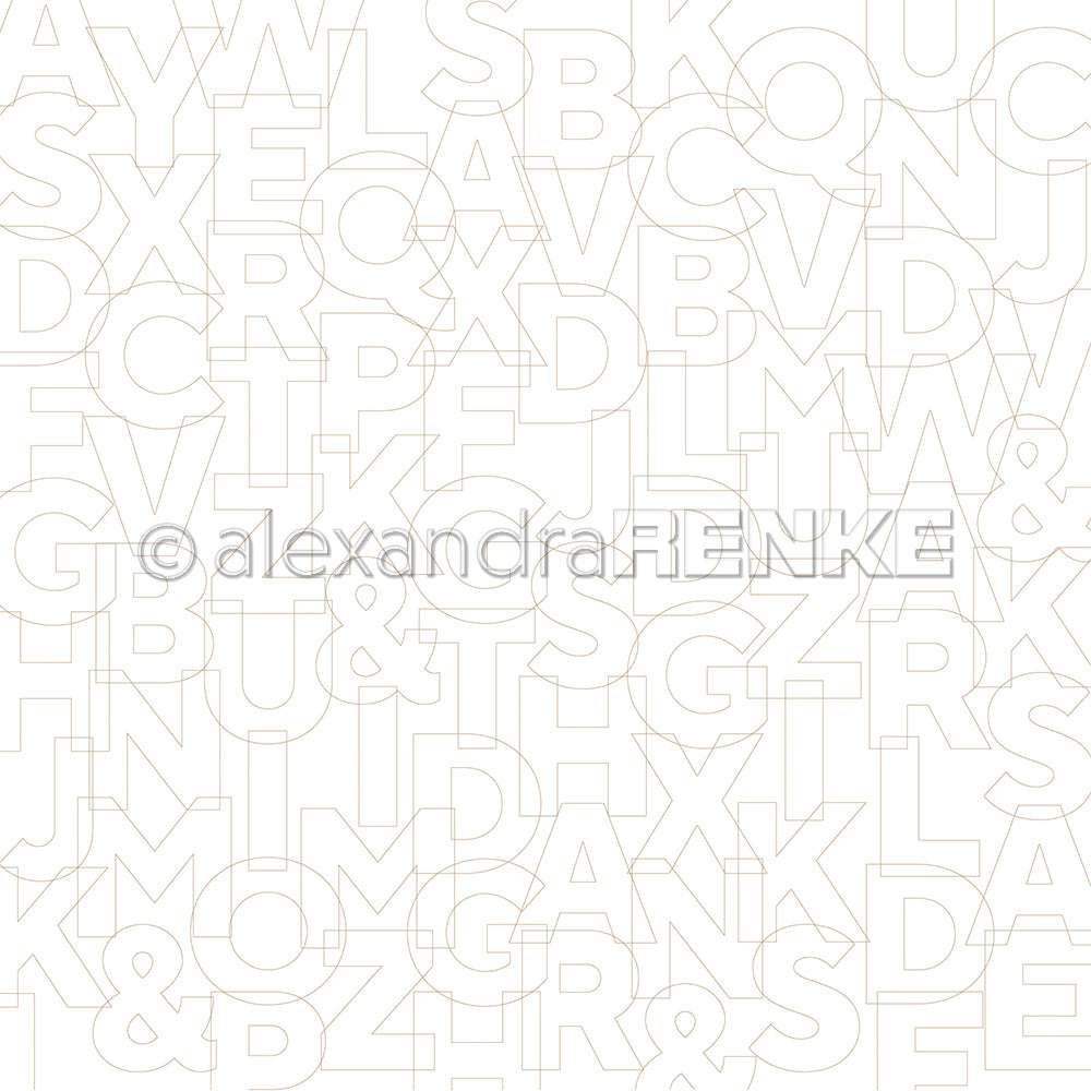 Weißer Hintergrund mit überlappenden, dünnlinigen Großbuchstaben in hellem Beige - perfekt für Papierprojekte, Designpapier oder zur Aufwertung von Buchbinderei-Projekten von Alexandra Renke.