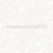 Abstraktes nahtloses Muster mit Wellenlinien, Sternen, Monden und Punkten auf weißem Grund - ideales Designpapier von Alexandra Renke für Papierprojekte oder zur Gestaltung einzigartiger Grußkarten.