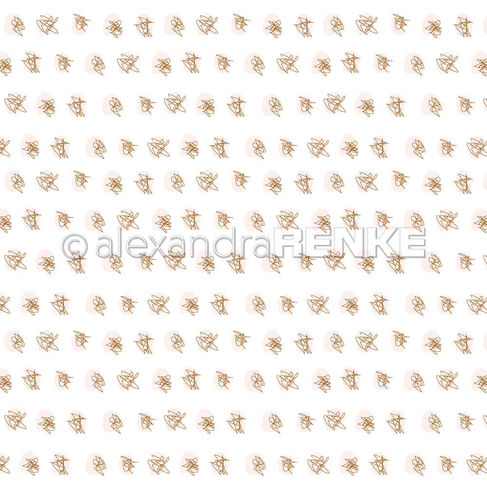 Einfache orangefarbene Linienzeichnungen von abstrakten Hasen wiederholen sich auf weißem Hintergrund - perfekt für Buchbinderei oder verspielte Designpapier-Projekte von Alexandra Renke.