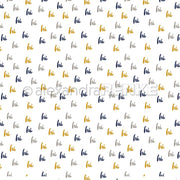 Ein Muster des Wortes "Hi" in Schwarz, Grau und Gelb auf Weiß - ideale Grußkarten oder kreatives Designpapier für Ihre Papierprojekte von Alexandra Renke.