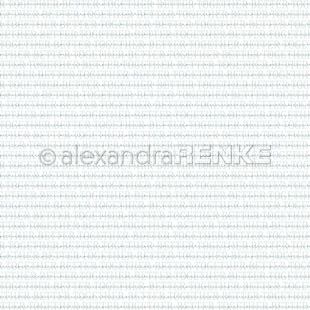 Hellblauer handgeschriebener Text wiederholt "TOGETHER" auf weiß-idealem Designpapier von Alexandra Renke für Buchbinderei oder unverwechselbare Papierprojekte.