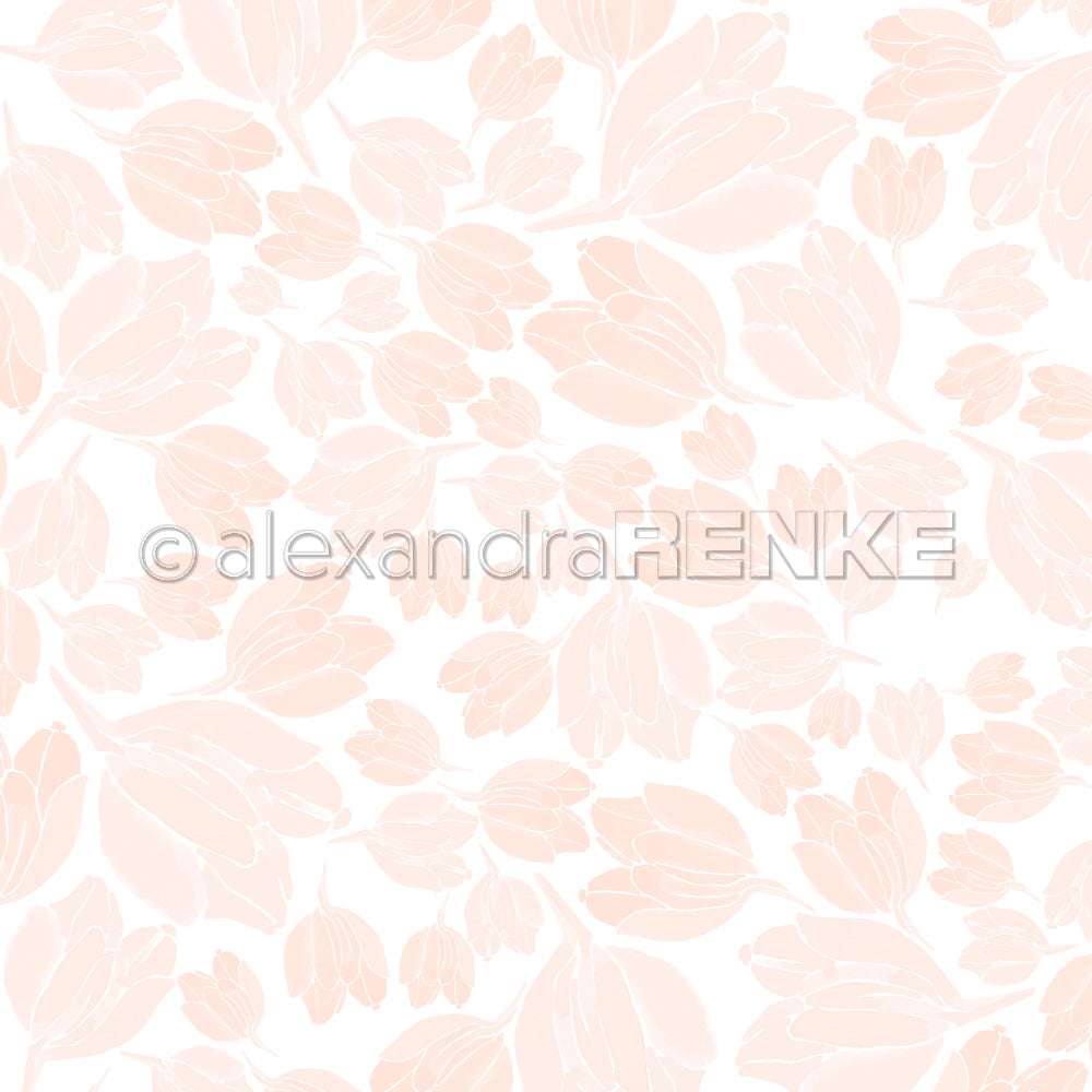 Zartes hellrosa Tulpenmotiv auf weißem Hintergrund von Alexandra Renke, ideales Designpapier für schicke Papierbastelprojekte.