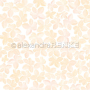 Alexandra Renke's Seamless Blüten Muster Pastellorange zeigt hellbeige und pfirsichfarbene Aquarellblumen mit überlappenden Blütenblättern auf weißem Designpapier für Papierprojekte.