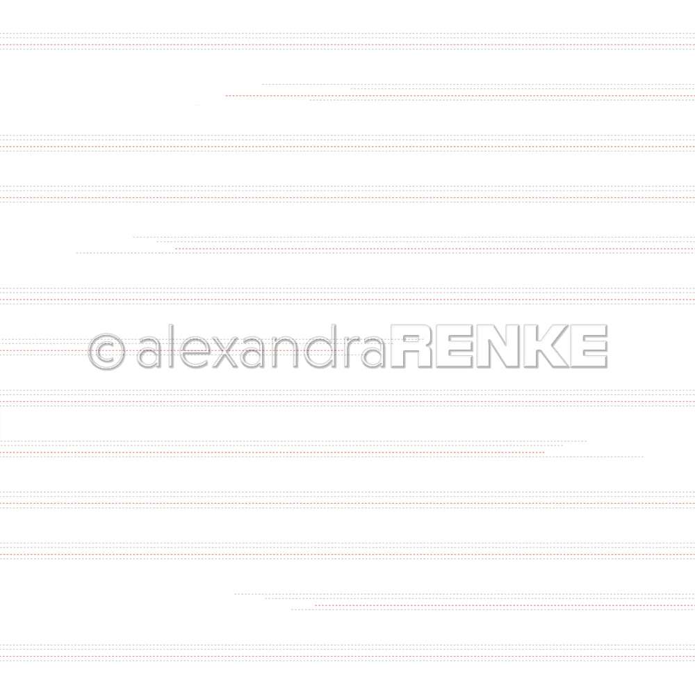 Schwache rote, rosa und beige horizontale Linien auf weißem Hintergrund. Ideal für Buchbinderei und Papierprojekte. Wasserzeichen der Marke Alexandra Renke in der Mitte.