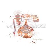 Illustration eines Vintage-Telefons mit floralen Mustern in zartem Braun, Rosa und Weiß von Alexandra Renke - ideal für Designpapier oder Papierprojekte wie Grußkarten.