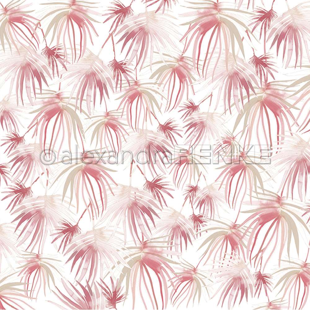 Sanftes, aquarellartiges Palmwedel-Rosa und beige Blätter auf weißem Designpapier-Hintergrund von Alexandra Renke - perfekt für elegante Papierprojekte.