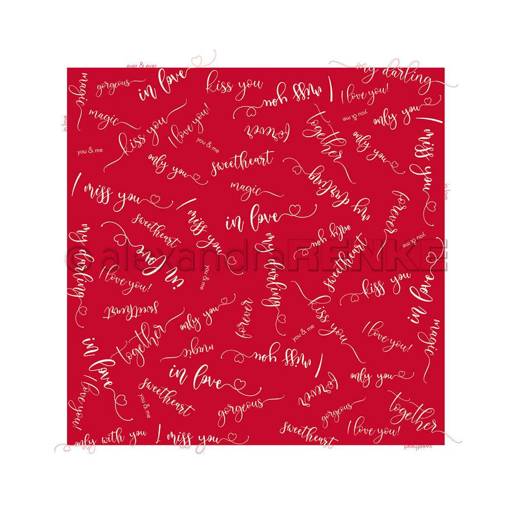 Roter Premiumrot-Hintergrund mit weißen handgeschriebenen Sätzen wie "Kuss", "Schatz" und "Ich liebe dich" - das perfekte Alexandra Renke Designpapier für einzigartige Papierprojekte.