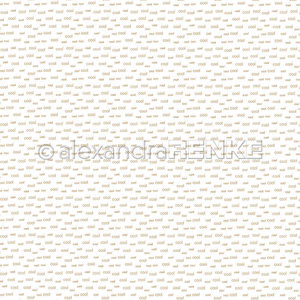Weißer Hintergrund mit "cool" in hellbrauner Schrift wiederholt in einem Raster - perfektes Alexandra Renke Designpapier für Papierprojekte oder Buchbinderei.
