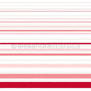 Rote und rosafarbene Querstreifen unterschiedlicher Dicke auf weißem Grund - ideales Designpapier von Alexandra Renke für kreative Buchbinde- oder Papercraft-Projekte.