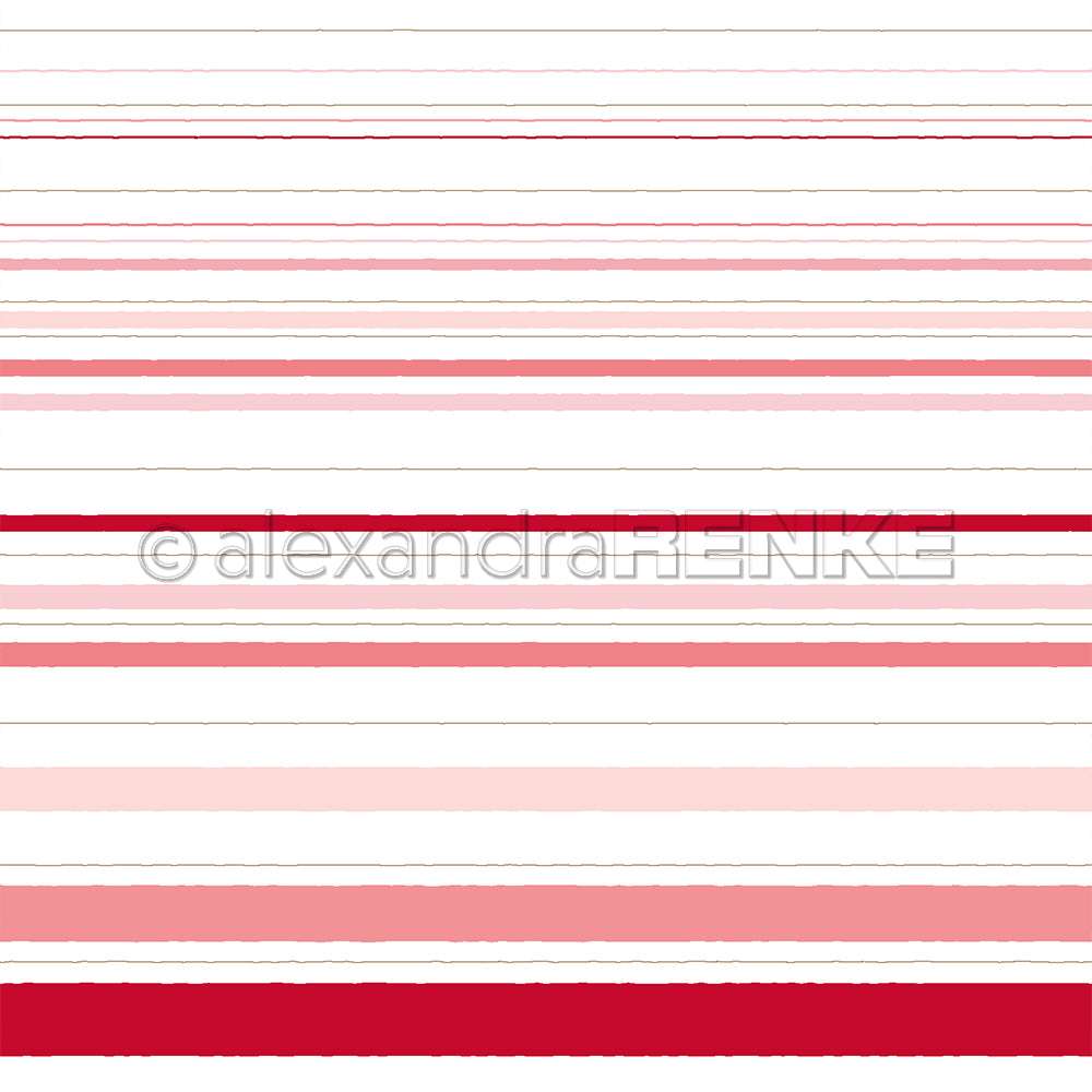 Rote und rosafarbene Querstreifen unterschiedlicher Dicke auf weißem Grund - ideales Designpapier von Alexandra Renke für kreative Buchbinde- oder Papercraft-Projekte.