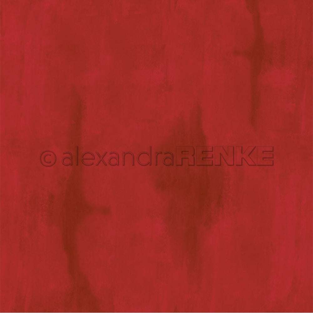 Ein strukturiertes rotes Designpapier von Alexandra Renke mit subtilen, dunkleren roten Flecken und einem zentralen Wasserzeichen - perfekt für Papierprojekte oder Buchbinderei.