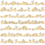 Handgezeichnete Zitronen und Zitronenscheiben sind in horizontalen Reihen auf weißem Hintergrund angeordnet - das perfekte Alexandra Renke Designpapier für die Buchbinderei oder einzigartige Papierprojekte.