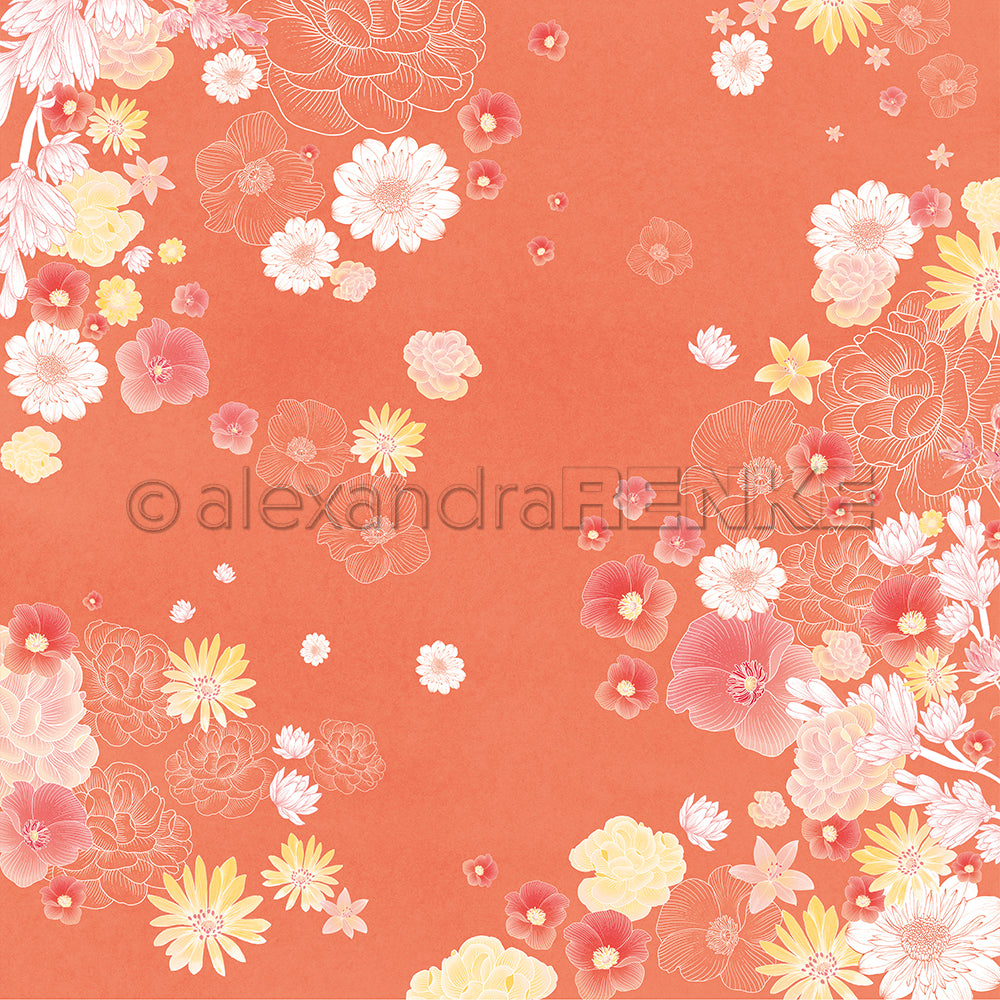 Design paper 'Floral on orange'