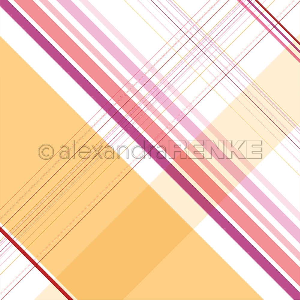 Diagonales Karomuster mit überlappenden Karostreifen in Pink, Orange und Rot auf Weiß - ideales Designpapier von Alexandra Renke für vibrant Papierprojekte.