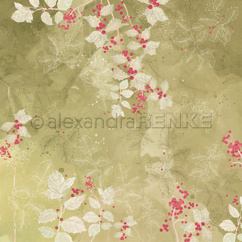 Designpapier 'Ilex auf Aquarell'