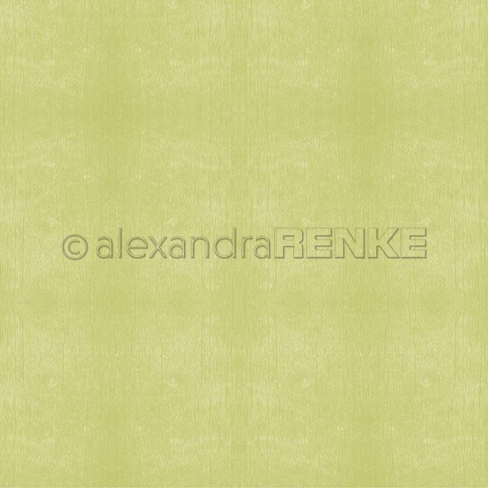 Hellgrüner, strukturierter Hintergrund mit dezentem Lindgrün-Holzmaserungsmuster und Alexandra Renke-Wasserzeichen - ideal für Papierbasteleien oder als elegantes Designpapier.