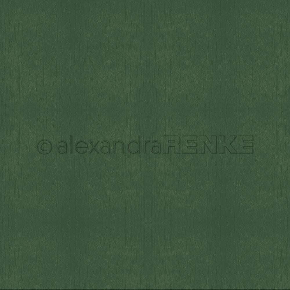 Dunkelgrüner, strukturierter Hintergrund mit dezenter Holzstruktur Efeugrün und einem Wasserzeichen von Alexandra Renke in der Mitte, ideal für Designpapier oder Papierprojekte.