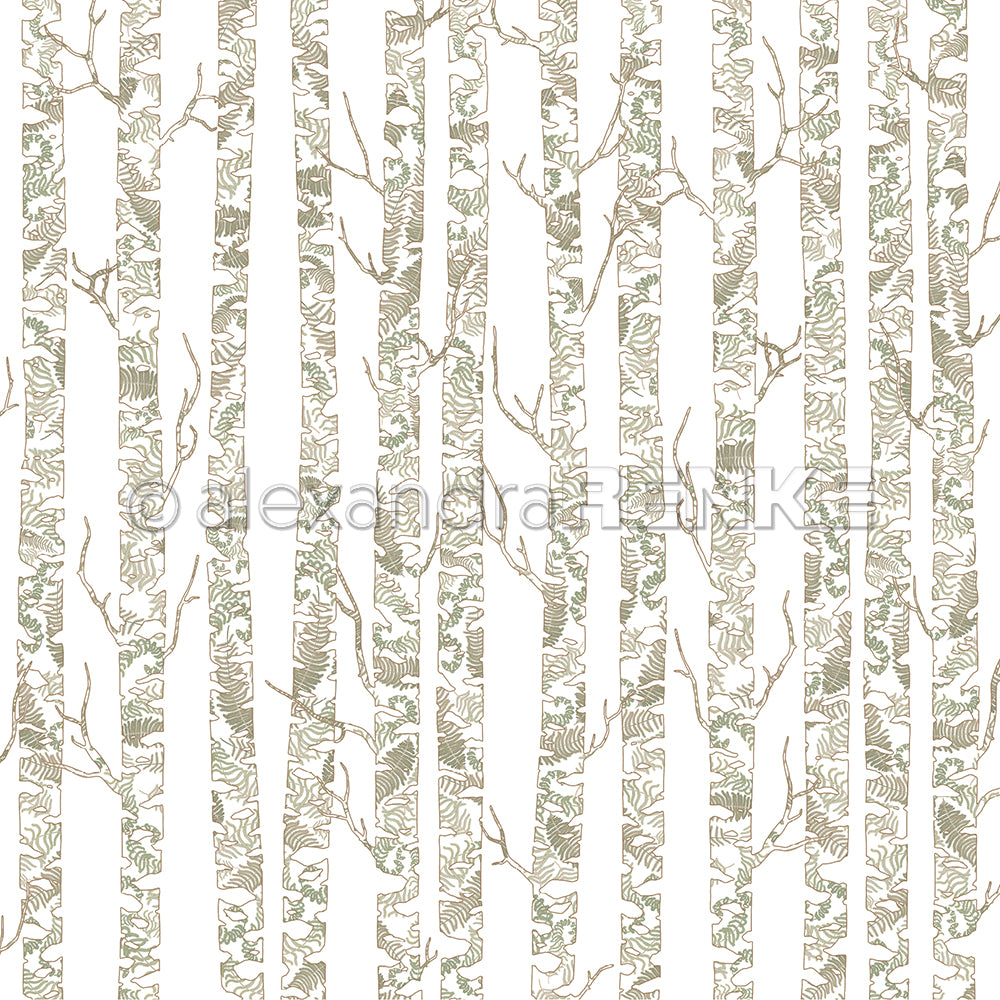 Design paper 'birch-trees with fern GOLD'