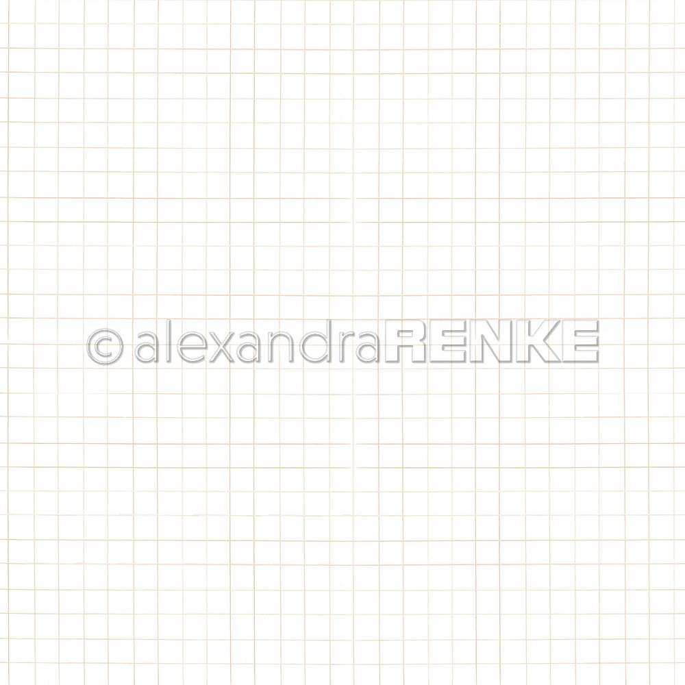 Dezente beigefarbene Gitterlinien auf Weiß mit einem Wasserzeichen von Alexandra Renke - perfekt für Buchbinderei, Designerpapier und einzigartige Papierprojekte.