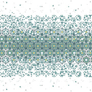 Verschlungenes Geometrie-Muster mit floralen Formen in Teal, Gelb und Weiß in horizontalen Bändern von Alexandra Renke - ideal für einzigartiges Designpapier oder Papierprojekte.