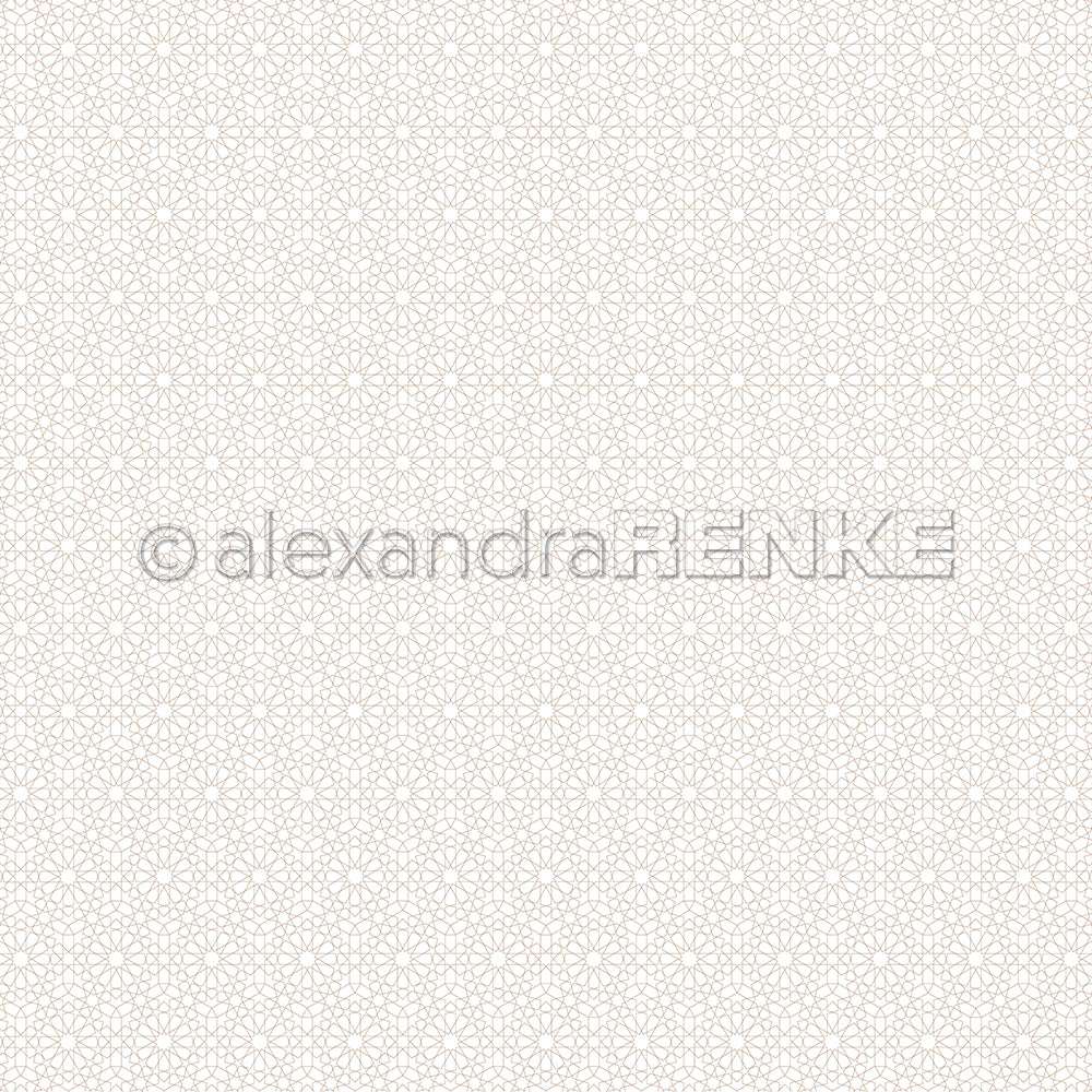 Weißer Hintergrund mit einem dezenten, sich wiederholenden Geometrie-Muster-Blumenmuster und zarten Goldakzenten von Alexandra Renke, perfekt für Designpapier und kreative Papierprojekte.