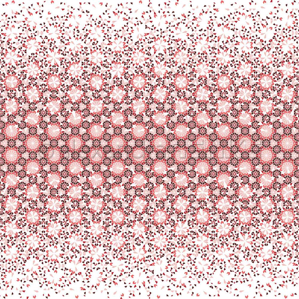 Verschlungenes rot-schwarzes Geometrie-Muster von Alexandra Renke, mit einem dichten Mittelstreifen und verstreuten Randblüten - ideal für einzigartiges Designpapier oder kreative Papierprojekte.