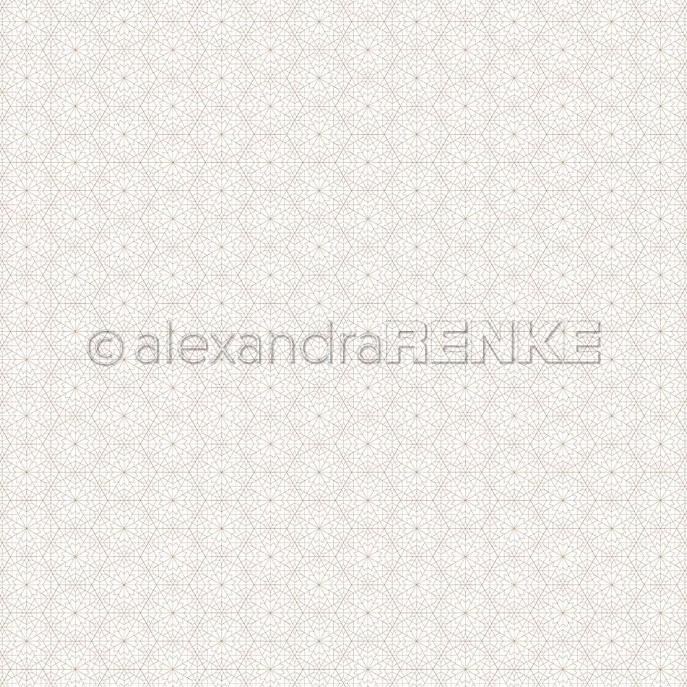 Helles Beige-Geometrie-Muster aus Hexagons und Dreiecken auf weißem Hintergrund mit Wasserzeichen von Alexandra Renke - ideal als Designpapier für vielseitige Papierprojekte.