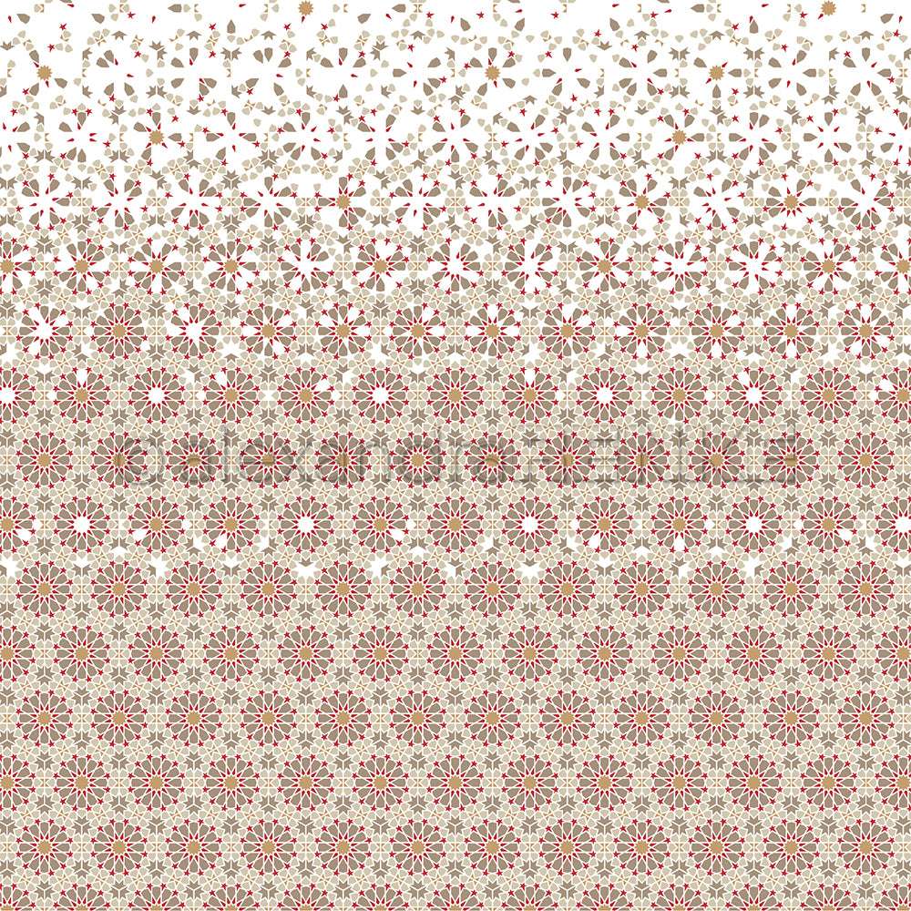 Das Alexandra Renke Papier zeigt ein geometrisches Blumenmuster, das von dichten Kreisen im unteren Bereich zu verstreuten Formen im oberen Bereich übergeht - ideal für Papierprojekte oder als einzigartiges Designpapier für kreative Projekte.
