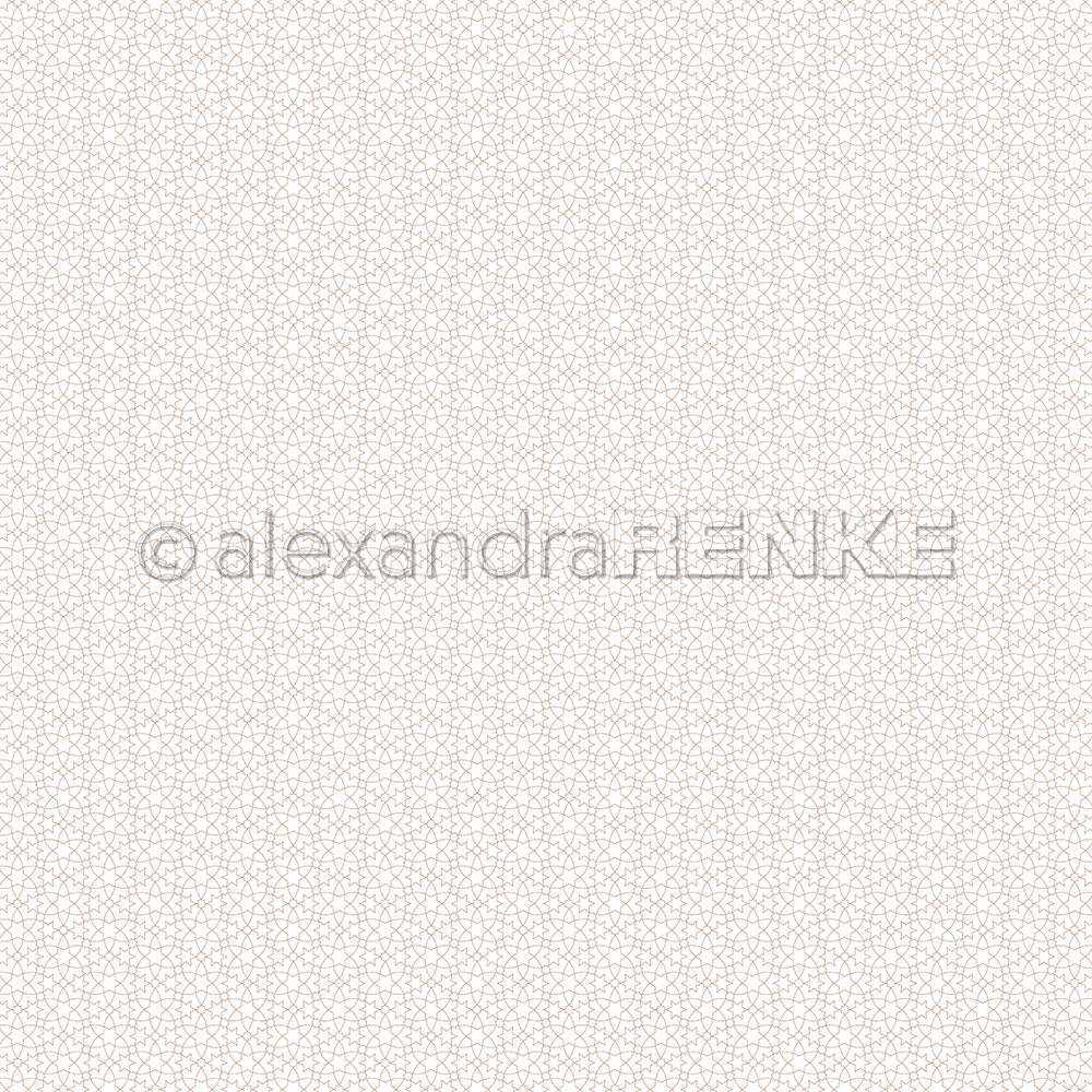 Dezentes, beigefarbenes, geometrisches Sternmuster auf weißem Grund mit einem "Alexandra Renke"-Wasserzeichen - ideal für Papierprojekte und Designerpapiere.