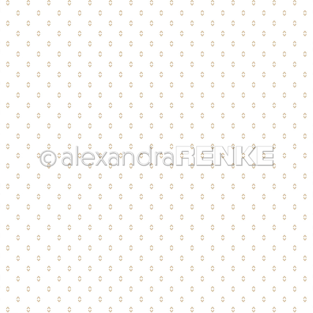 Weißer Hintergrund mit kleinen, gleichmäßig angeordneten goldenen Rauten in einem sich wiederholenden Muster – das perfekte Designpapier von Alexandra Renke für die Buchbinderei oder andere kreative Papierprojekte.