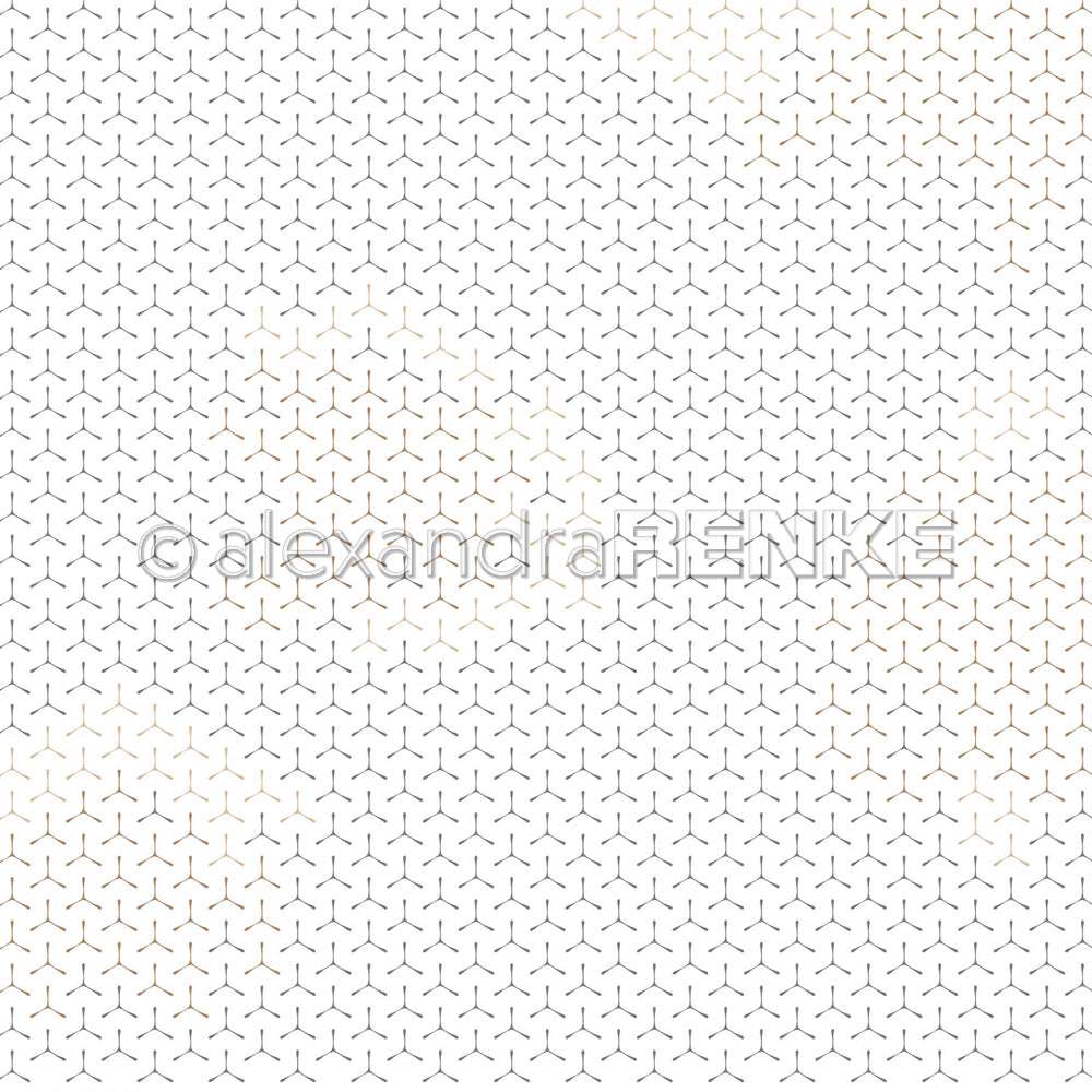 Minimalistisches Muster aus kleinen, dünnen schwarzen und goldenen Linien in einem geometrischen Design auf Weiß - perfekt für Buchbinderei oder einzigartige Papierprojekte. Auffallender Designpapier-Charme von Alexandra Renke.